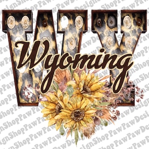 WY Wyoming Png, Wyoming State Png, Wyoming Map Png, États américains Png, Tournesols, État, Sublimation Design Télécharger, Téléchargement numérique