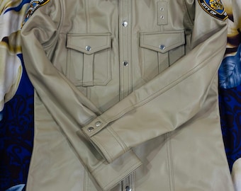 Camicia In Pelle Originale Uomo Stile Poliziotto - Maniche Corte, Vestibilità Regolare, Taglia Unica
