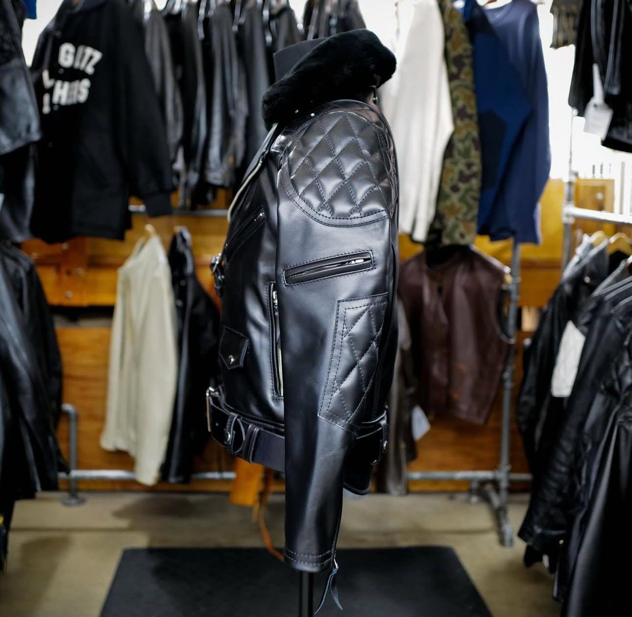 ポ*グ様 MEDM BIKER JACKET バイカージャケット　レザー バックインブラックレザーバイカージャケット -ハーレーダビッドソン