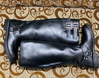 Botas de motociclista largas de cuero de vaca real para hombre, botas para montar a caballo, botas largas, botas de marcha, botas largas negras,