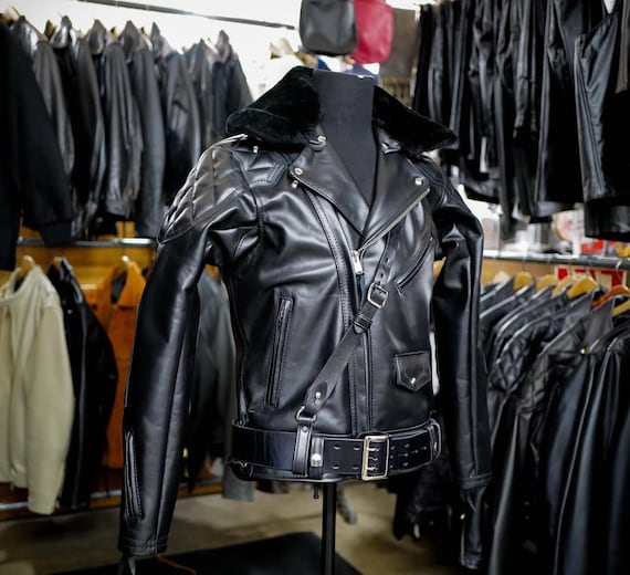 Men's Quilted Cowhide Leather Biker Jacket: Handmade Vintage