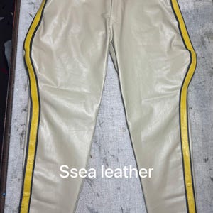 Men&#39;s Real Cow Leather Highway Police Uniform Breeches Cowhide Leather Pants - Military Uniform Pant - Real Leather Police Uniform Pant