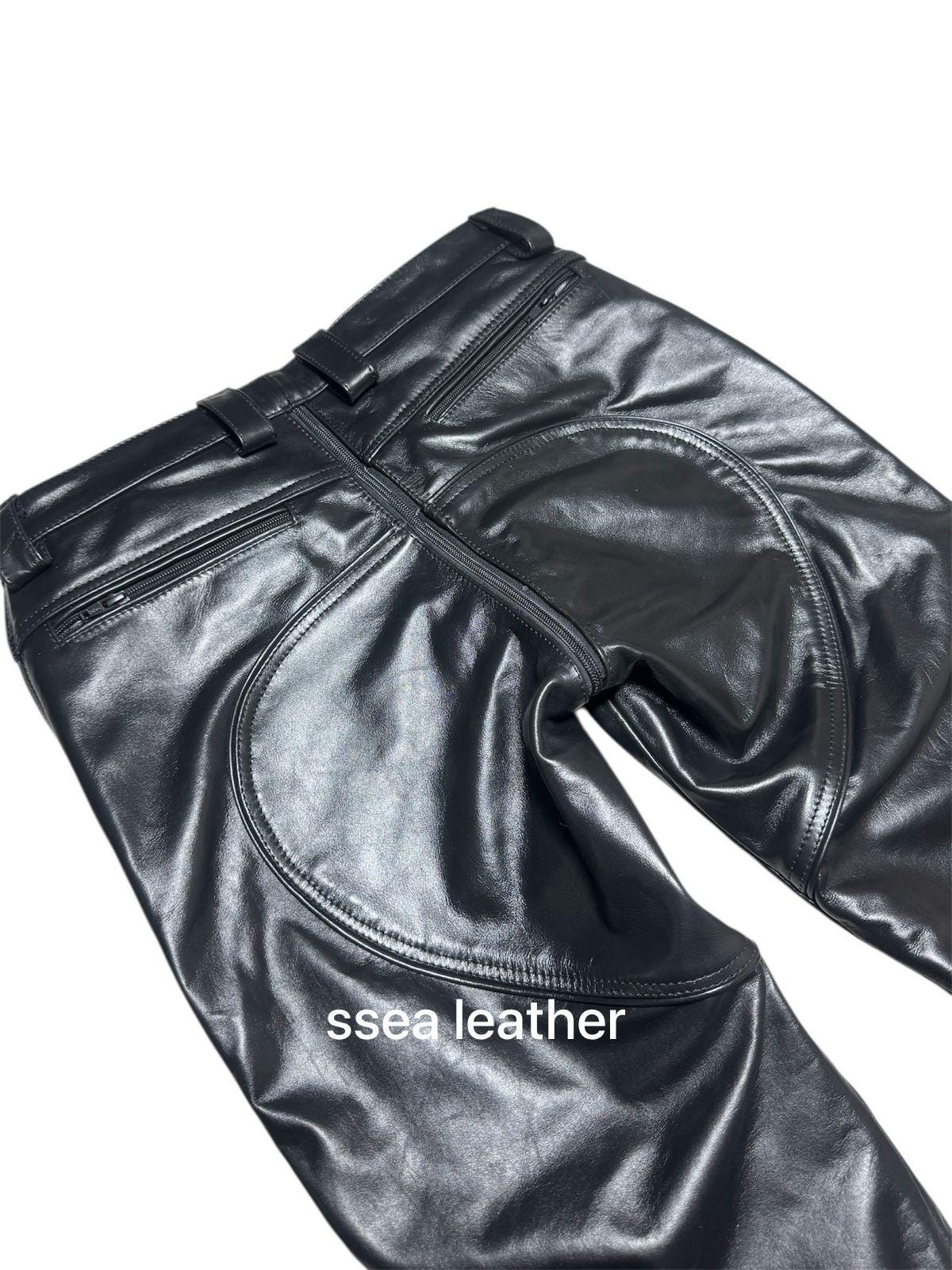 Pantaloni Motociclisti In Vera Pelle Mucca AAEION, Neri, Con Pannelli Trapuntati, Su Misura