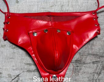 Jockstrap biker homme en cuir de vachette véritable