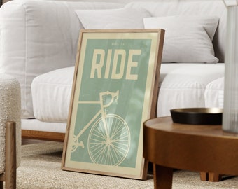 Bike Poster Cycling poster Sage green wall art cycling lover prints vintage bike art retro bike poster