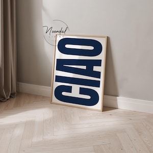 Ciao-tryck, marinblå italiensk typografiposter (digital nedladdning)