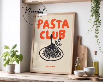 Pasta poster: Retro food print with spaghetti illustration