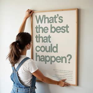 DIGITALE DOWNLOAD Wat is het beste dat kan gebeuren Poster saliegroen beige Inspiratie Motivatie Retro Muurdecoratie Woonkamer Slaapkamer