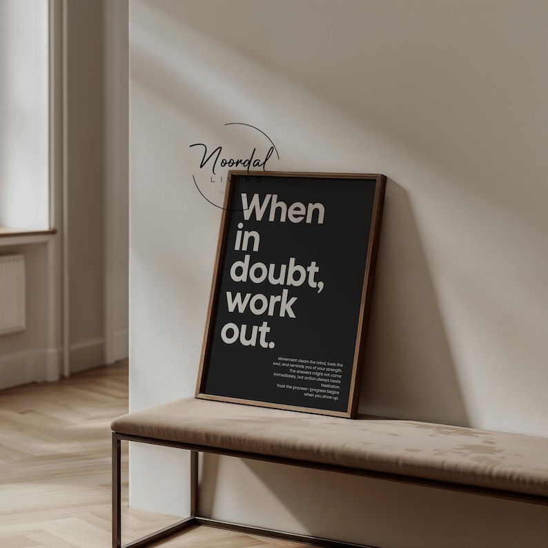Home Gym Decor Fitness Motivational Poster When in doubt work out print Schwarz
