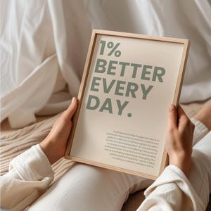 DIGITAL DOWNLOAD Motivational poster 1% better every day print inspirational sage green beige