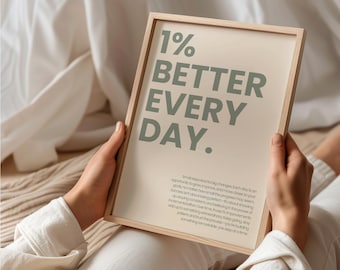 DIGITAL DOWNLOAD Motivational poster 1% better every day print inspirational sage green beige