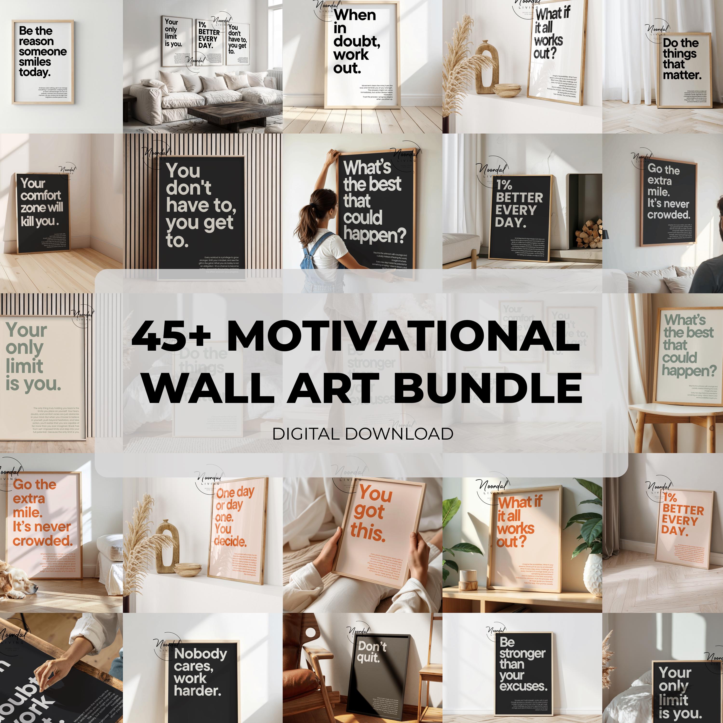 Motivational Poster Bundle Inspirational Quote Prints Wall Art Set Gym ...