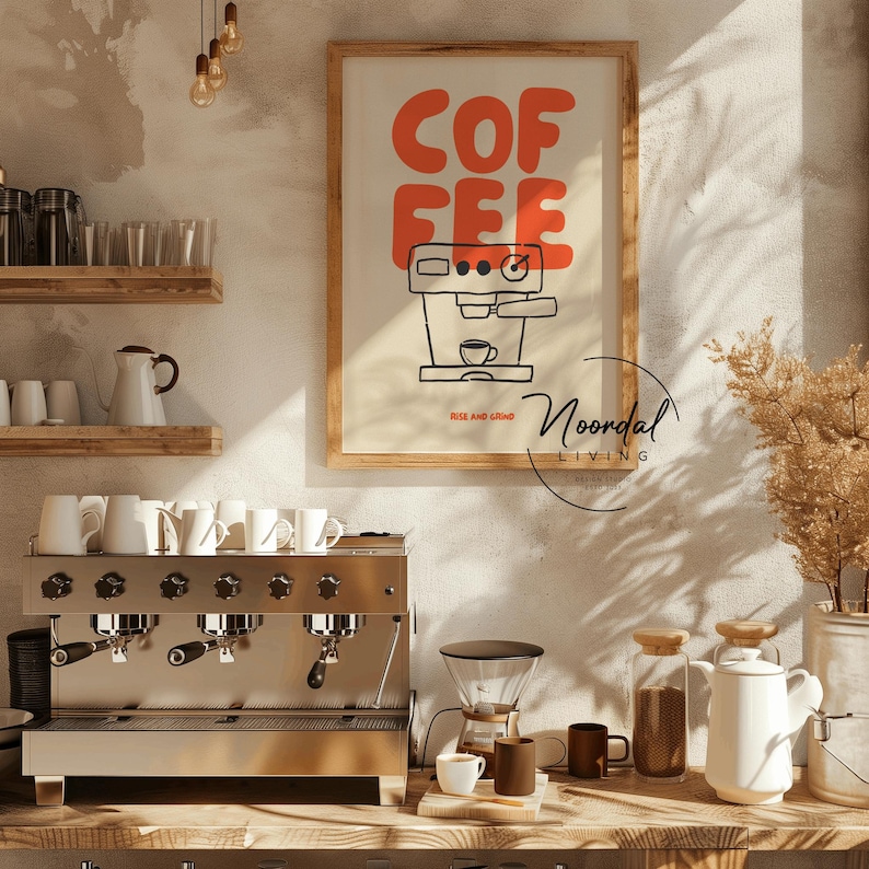 Coffee Bar Art Print | Red & Beige Espresso Design (digital Download ...