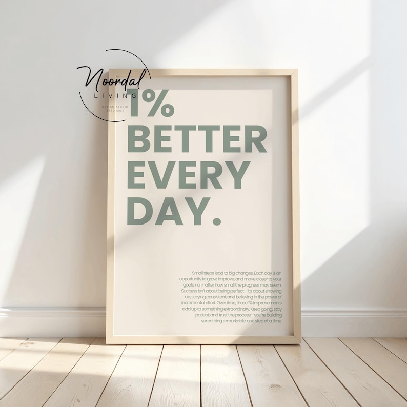 1% Better Every Day Print – Motivational and inspirational poster in different colors. Perfect for adding a touch of encouragement to your space!