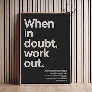 DIGITAL DOWNLOAD Motivation Poster Fitness When in doubt work out sanftes Schwarz hell beige