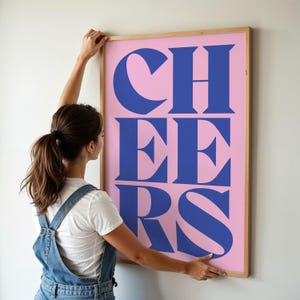 Affiche Cheers rose pastel violet rose décoration de salon typographie affiche décoration murale rétro