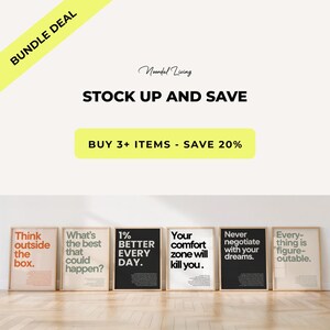 Bundle deal: Save 20% when you buy 3 or more items from the shop NoordalLiving. Valid on all products, including digital downloads and physical posters. Modern motivational posters, inspirational quote prints, printable wall art, and minimalist home office and gym decor.