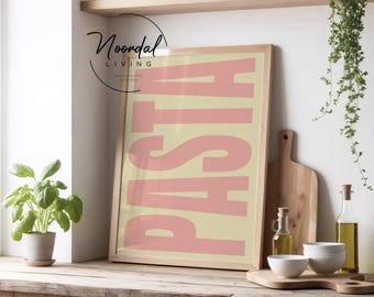 Pasta poster kitchen pink beige pastel italy food typography