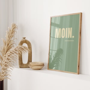 Moin Poster Sage Green Amburgo Germania Benvenuto Decorazione da parete Soggiorno Tipografia Nord tedesco Retro