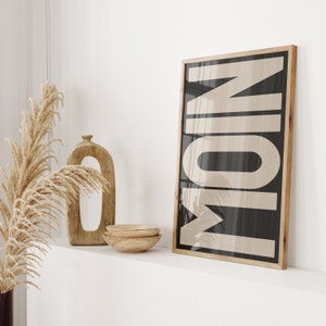 Poster Moin, decorazione murale, immagine del soggiorno, scritta Moin beige su morbido quadro murale nero, immagine tipografica, corridoio di Amburgo