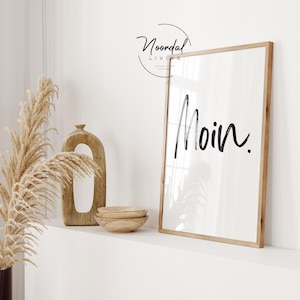 Moin Poster Schwarz weiß mit Schriftzug Hamburg Wanddeko Badezimmer Wohnzimmer Eingangsbereich