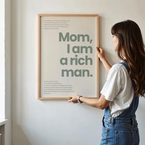 Mamma, sono un uomo ricco, poster femminista, poster di testo ispiratore verde salvia beige, decorazione da parete per soggiorno, camera da letto, poster con frase