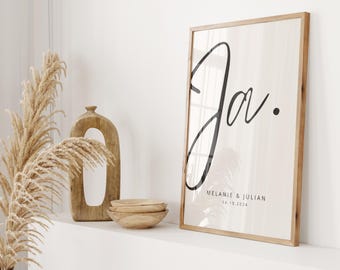 DOWNLOAD DIGITALE Poster di matrimonio Data Personalizzabile Sì Regalo di nozze Fidanzamento Sfondo Beige Chiaro