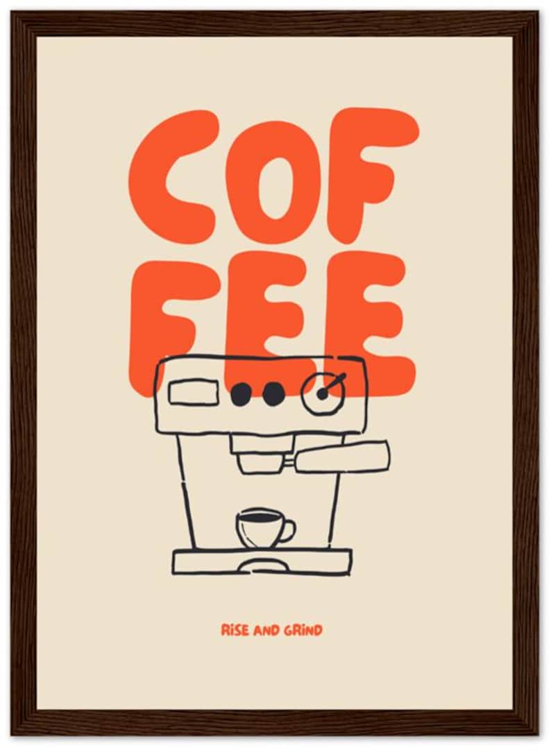 Coffee poster | framed kitchen wall art Dunkler Holzrahmen