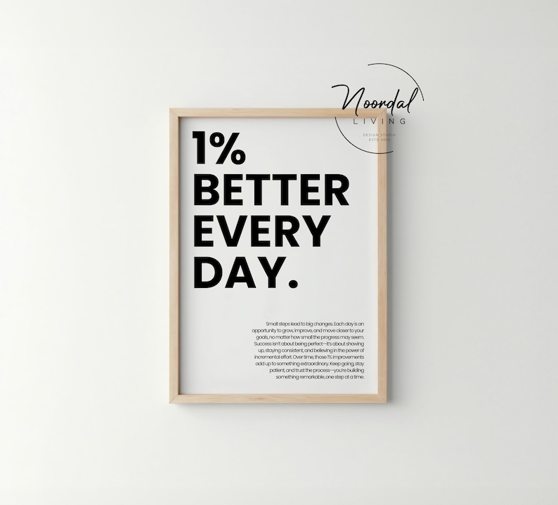 1% Better Every Day Print – Motivational and inspirational poster in different colors. Perfect for adding a touch of encouragement to your space!