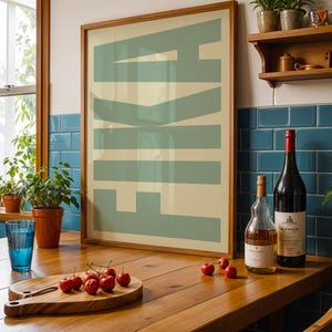 Fika Poster Schweden Salbeigrün beige Kaffeepause für Küche Essbereich Wohnzimmer Typografie schwedisch