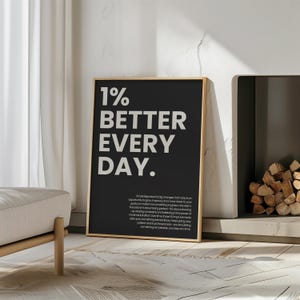 1% Better Every Day Poster Motivation sanftes Schwarz und Beige Inspiration Retro Wanddeko Wohnzimmer Schlafzimmer Büro Homeoffice