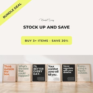 Bundle deal: Save 20% when you buy 3 or more items from the shop NoordalLiving. Valid on all products, including digital downloads and physical posters. Modern motivational posters, inspirational quote prints, printable wall art, and minimalist home office and gym decor.
