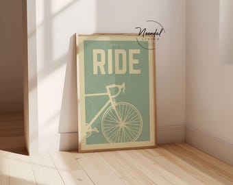 DIGITAL DOWNLOAD Bike Poster Cycling art Sage green wall art cycle retro