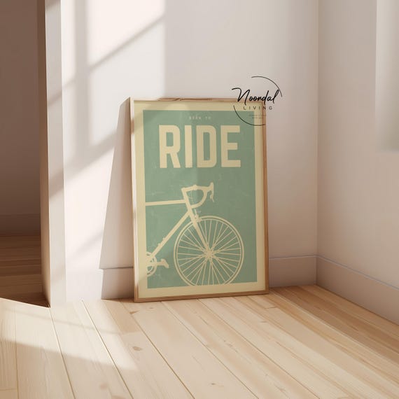 DIGITAL DOWNLOAD Bike Poster Cycling art Sage green wall art cycle retro