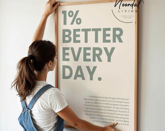 DIGITAL DOWNLOAD Motivational poster 1% better every day inspirational wall art sage green beige
