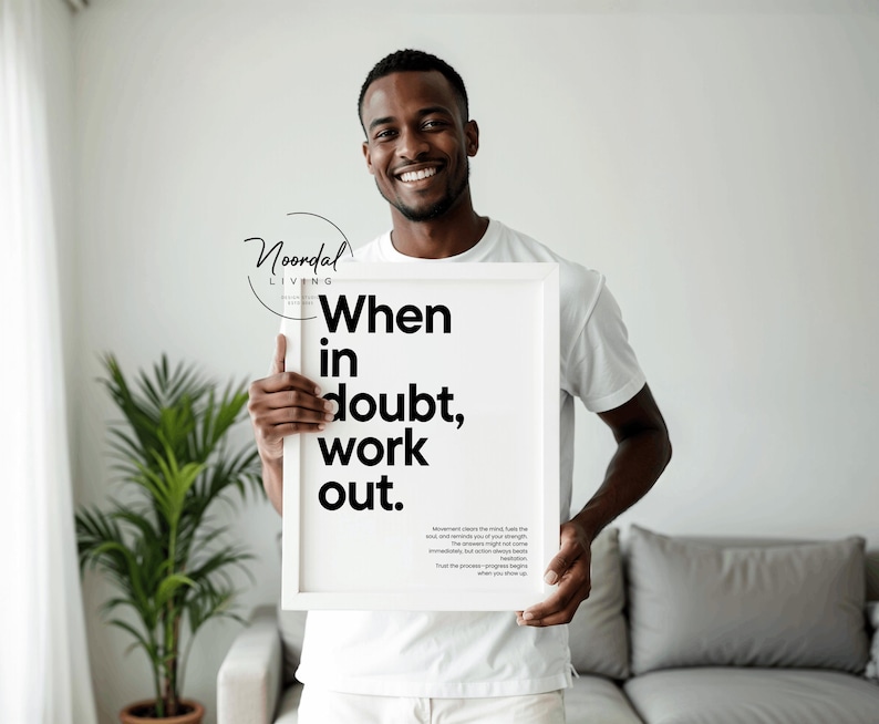 Home Gym Decor Fitness Motivational Poster When in doubt work out print Weiß