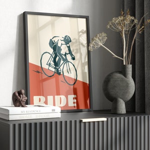 Bike Poster &quot;RIDE&quot; Cycling Print Retro Home Decor