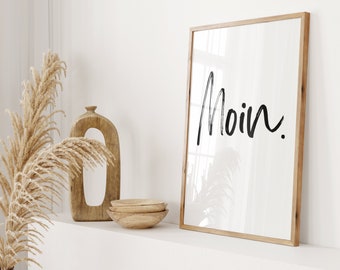 Moin Poster Black and white with lettering Hamburg Poster Wall decoration Bathroom Living room Entrance area