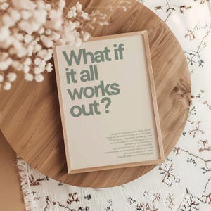 What if it all works out Poster Motivation salbeigrün beige Inspiration Retro Textposter Wanddeko Wohnzimmer Schlafzimmer