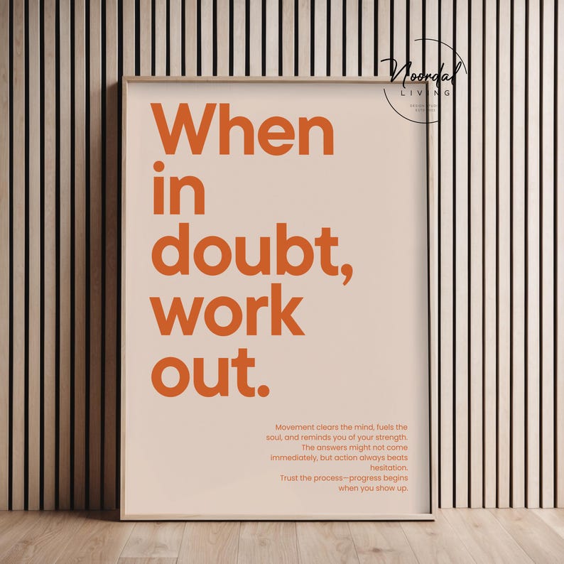 Home Gym Decor Fitness Motivational Poster When in doubt work out print Orange