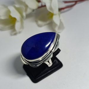 Lapis Lazuli Ring, 925 Sterling Silver Ring, Boho Ring, Teardrop Natural Lapis Ring, Taurus Birthstone, Gift for women, Handmade Ring