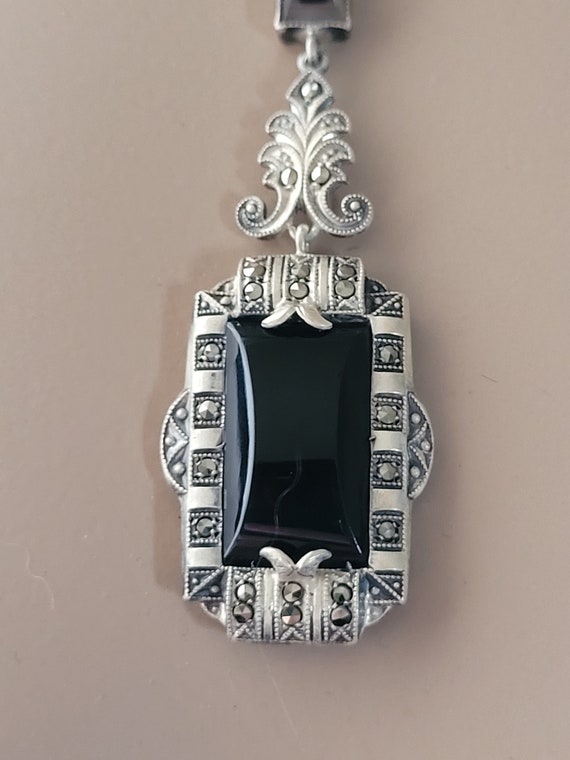 Silver and Onyx Art Deco Necklace, Edwardian fine… - image 3