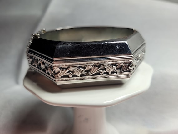 Whiting and Davis Art Deco Silver Bracelet, hinge… - image 3