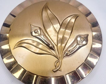 Majestic Mid-century Gold Refillable Powder Compact