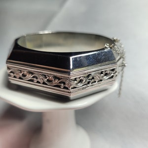 Whiting and Davis Art Deco Silver Bracelet, hinged bangle