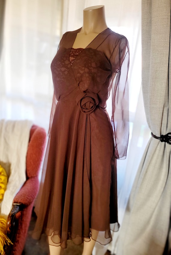 Brown Chiffon Dress, Miss Elliette of California, 