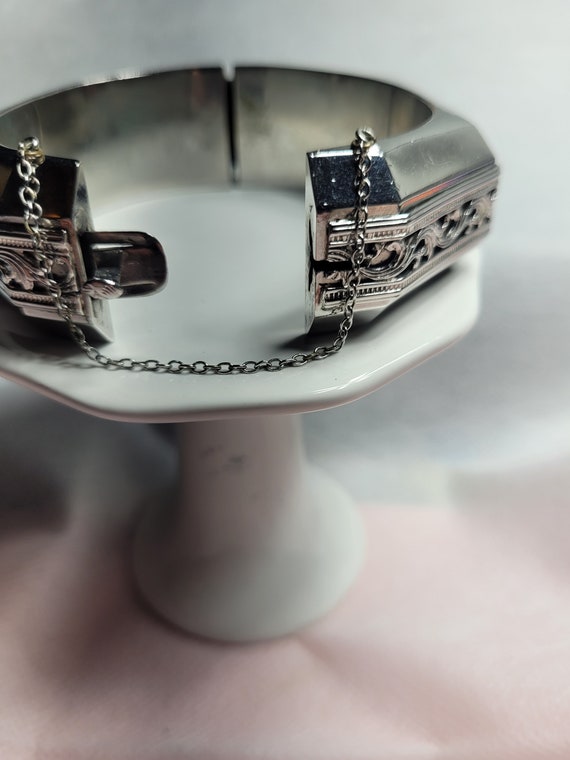 Whiting and Davis Art Deco Silver Bracelet, hinge… - image 6