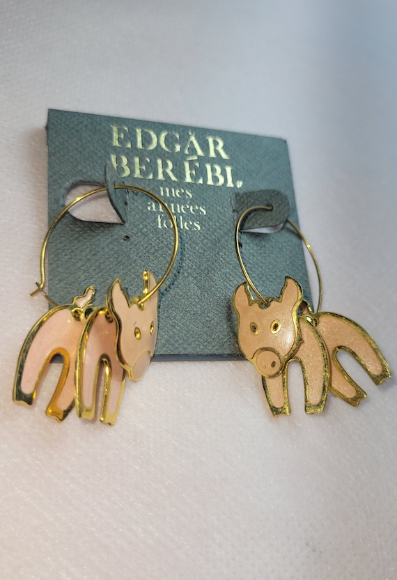 Vintage Edgar Berebi Gold and Pink Pig Earrings - 