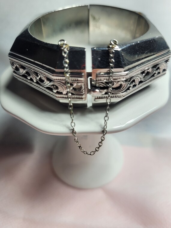 Whiting and Davis Art Deco Silver Bracelet, hinge… - image 5
