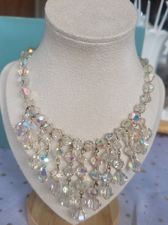 Vintage Crystal Beaded Fringe Bib Necklace